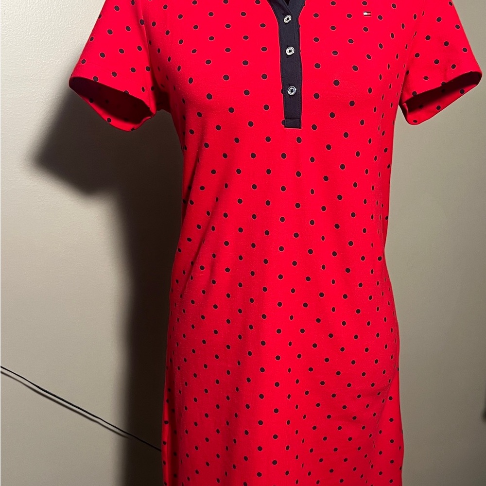 Tommy Hilfiger Red and Black Polka Dot Mini Dress